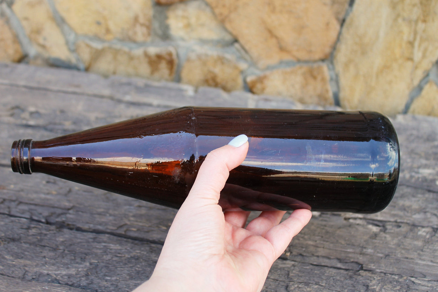 Vintage brown glass vine bottle - 12 inches - Soviet Glass Wine Bottle - USSR made bottle - 1960-1970s