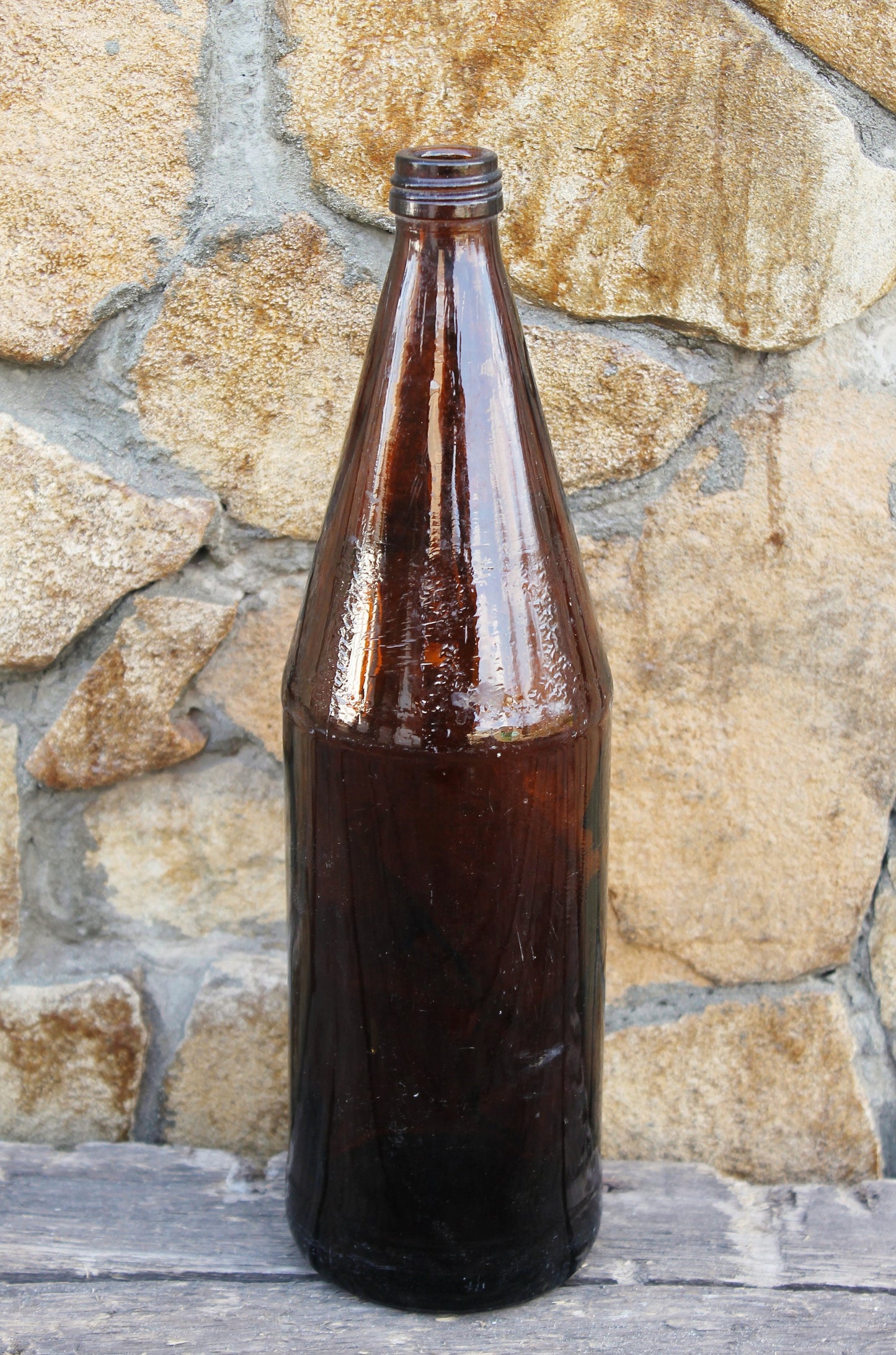 Vintage brown glass vine bottle - 12 inches - Soviet Glass Wine Bottle - USSR made bottle - 1960-1970s