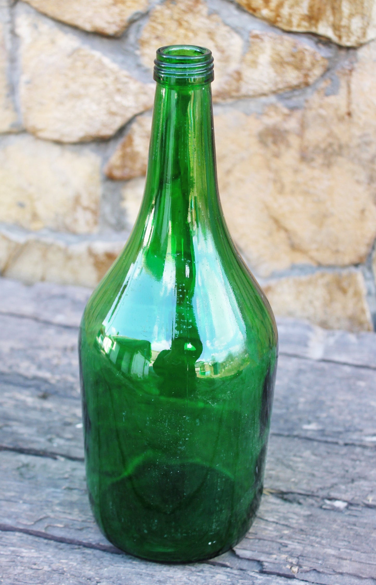 Vintage green glass vine bottle - 12 inches - Soviet Glass Wine Bottle - USSR made bottle - 1960-1970s
