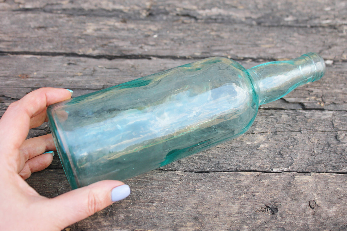 Vintage blue glass vine, vodka bottle - 9.8 inches - Soviet Glass Bottle - USSR made bottle - 1960-1970s
