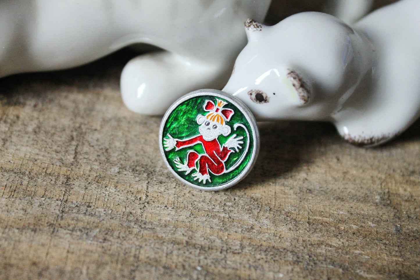 Vintage soviet children's pin badge "Monkey" - fairytale, made in USSR, 1970s