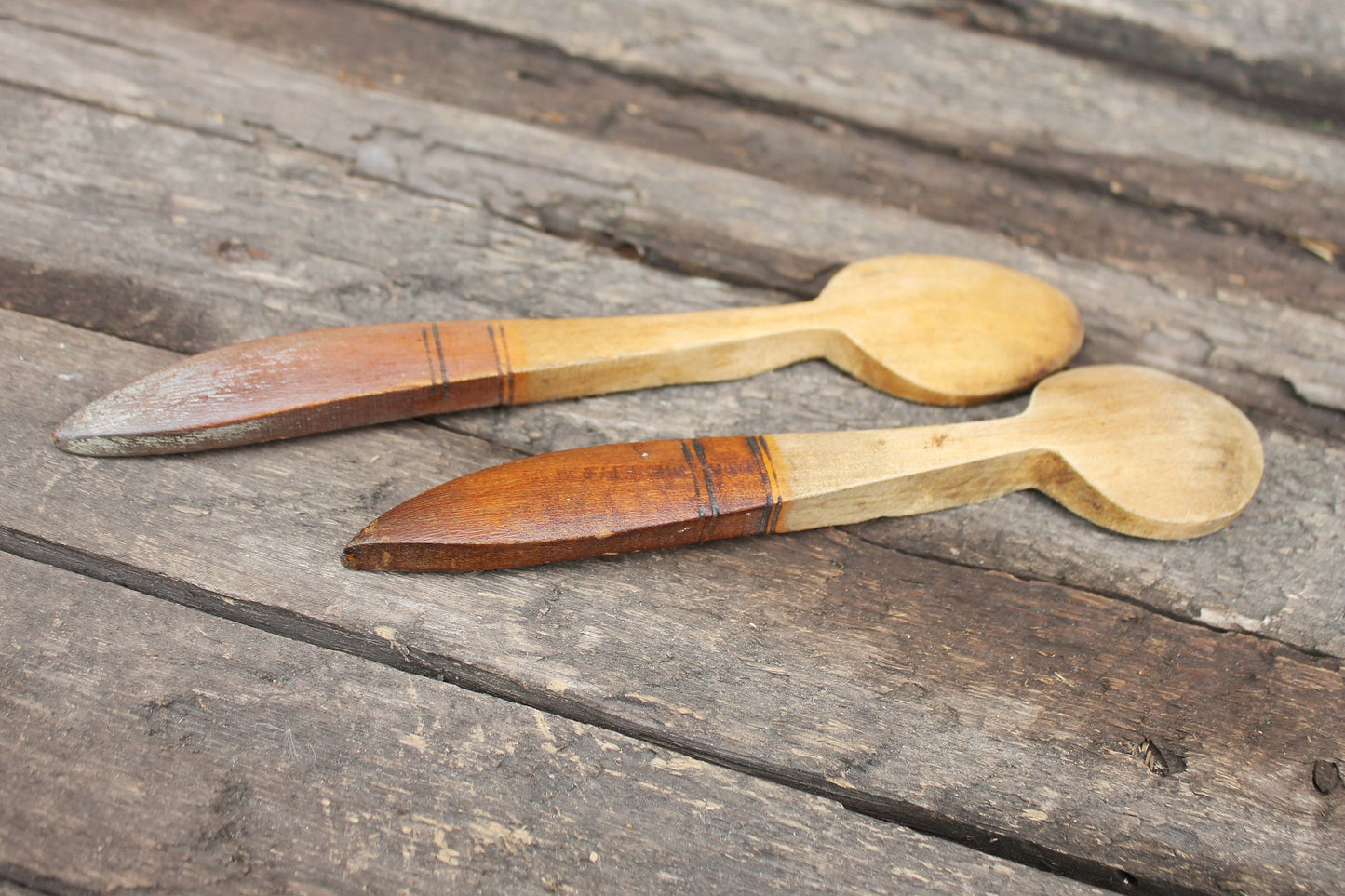 Set of 2 Vintage used Ukrainain wooden spoons. Kitchen decor. USSR vintage spoons - 1960s
