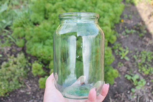 Old glass jar - Antique clear bottle - soviet Storage jar Rustic vase - made in Ukraine