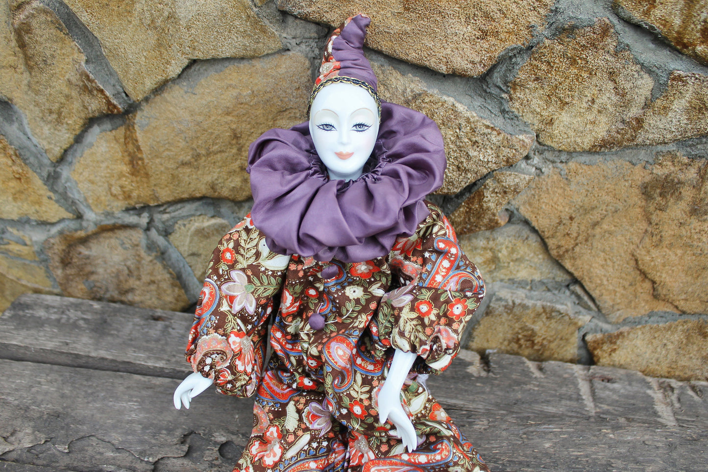 Vintage porcelain Venetian doll - Harlequin - 16.5 inches- collectible doll - porcelain doll - decor doll - 1980s