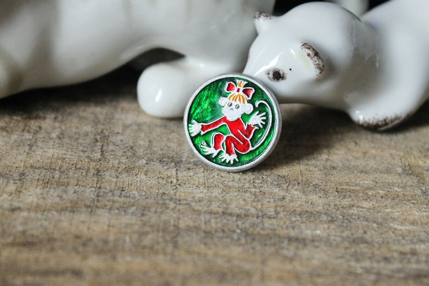 Vintage soviet children's pin badge "Monkey" - fairytale, made in USSR, 1970s