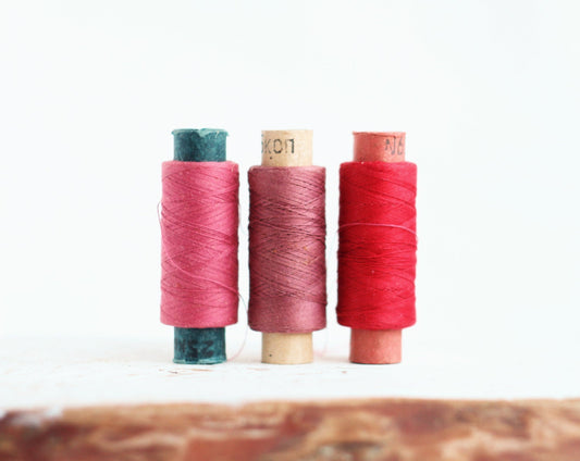 Soviet Vintage Thread Spools - set of 3 - Pink-Coral-Red