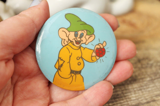 Children's round plastic pin badge Gnome - fairytale, made in USSR, 1980-1990s