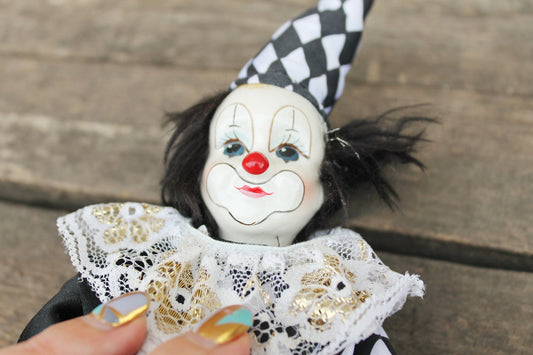 Vintage porcelain Venetian small doll - Clown - 10.2 inches- collectible doll - porcelain doll - decor doll - 1980s