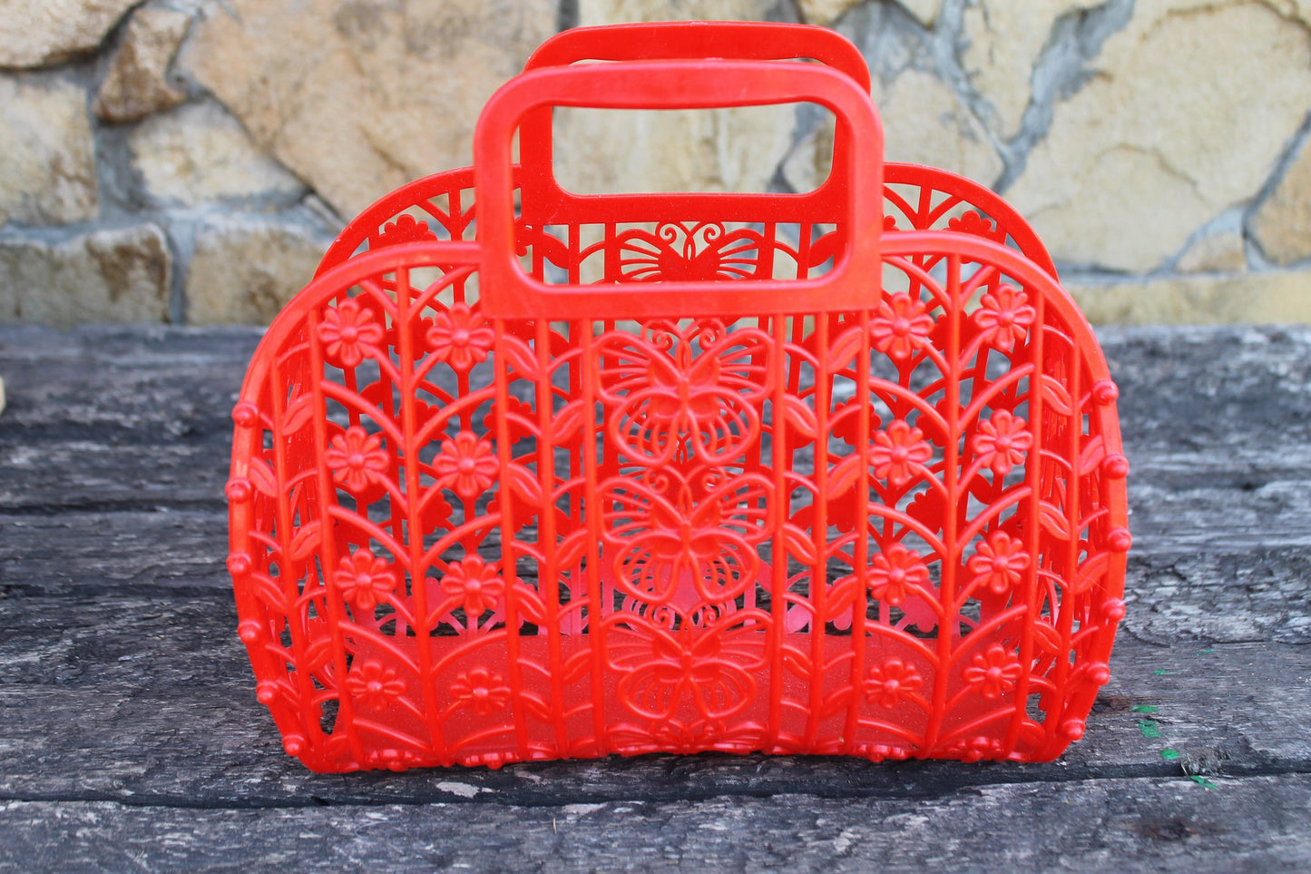 Vintage red kids basket 10 inches - Go shopping - Made in USSR - Plastic basket - Picnic basket - reusable bag - 1980-1990s