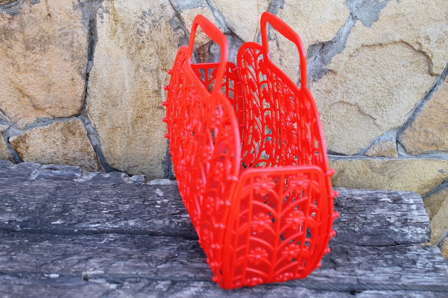 Vintage red kids basket 10 inches - Go shopping - Made in USSR - Plastic basket - Picnic basket - reusable bag - 1980-1990s
