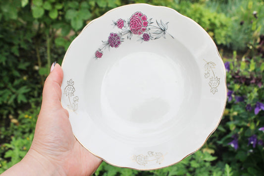 Vintage ceramic plate with purple flower ornament 7.9 inches  - Korosten Porcelain Factory - beautiful ukrainian ceramic plate - 1960s