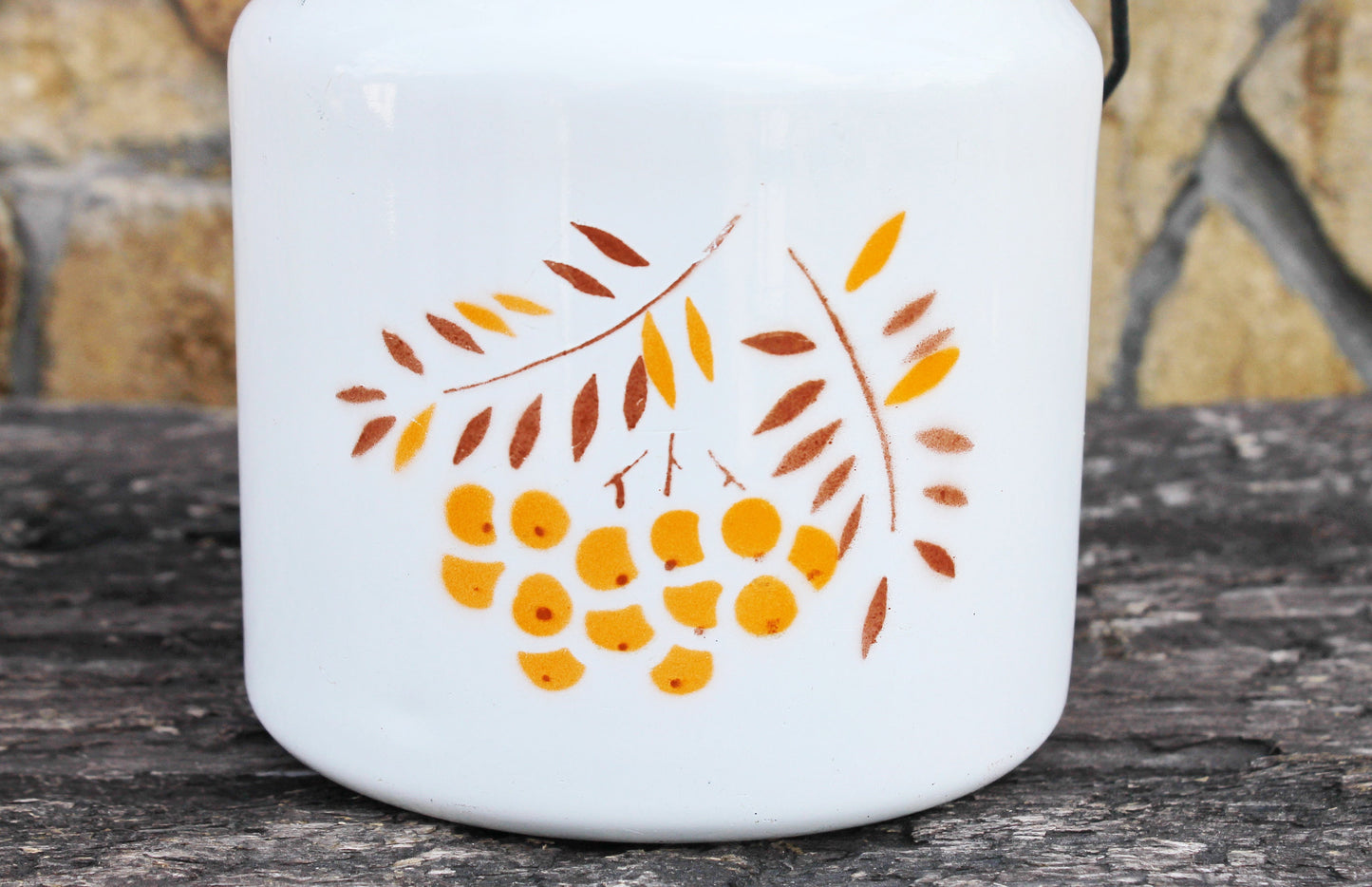 Vintage enamel water can - 6.7 inches - USSR era 1970s - Home Decor - USSR kitchen