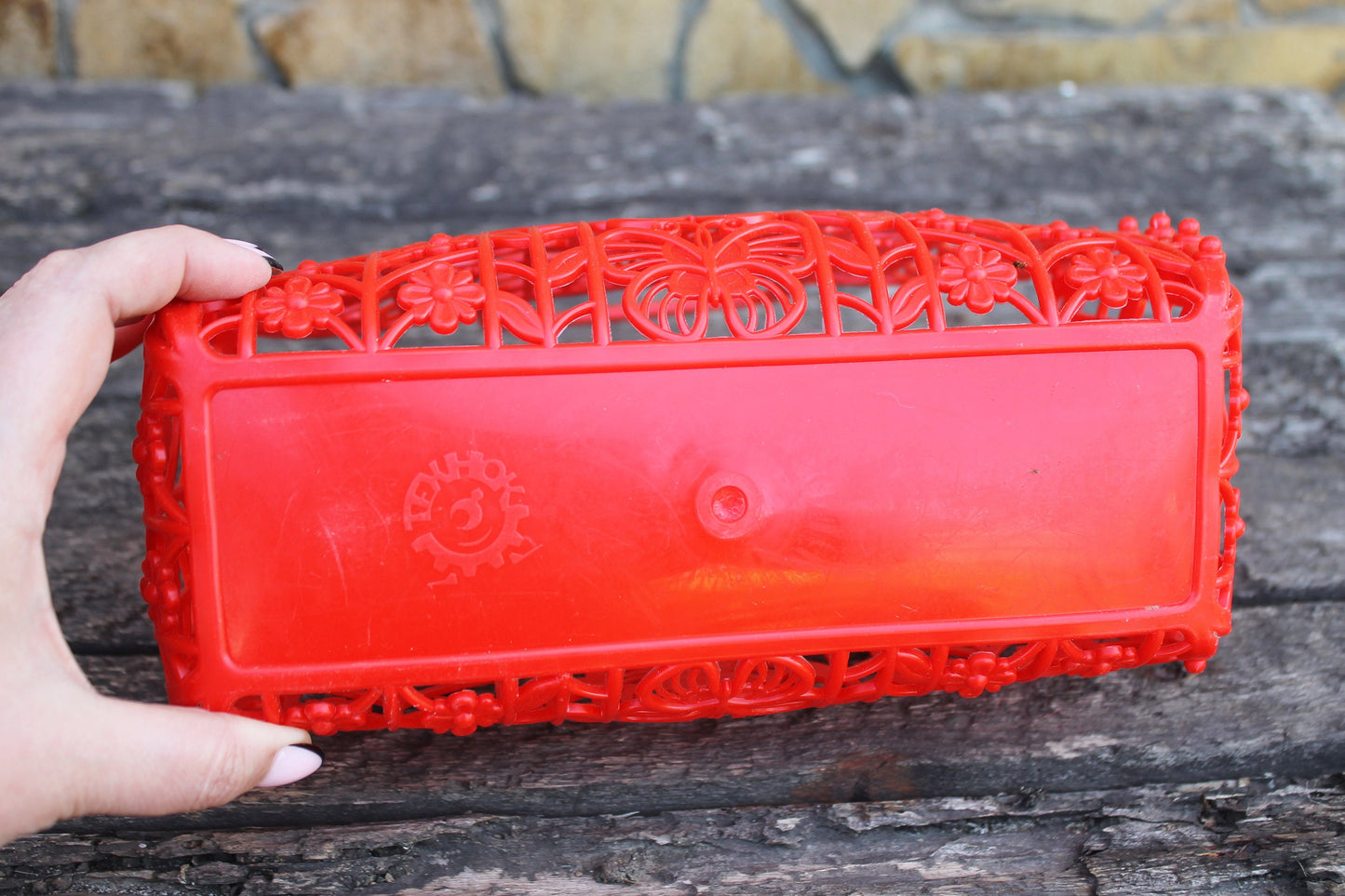Vintage red kids basket 10 inches - Go shopping - Made in USSR - Plastic basket - Picnic basket - reusable bag - 1980-1990s