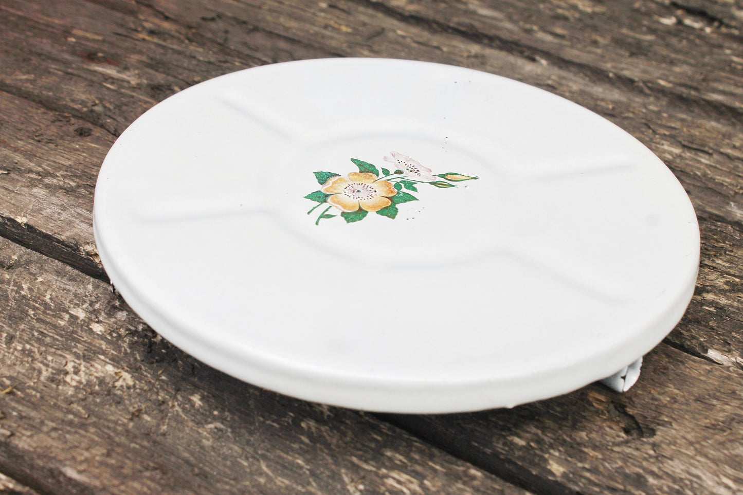 Soviet retro metal enamel stand for hot dishes 6.7 inches - teapots Antique Soviet enamel cookware - Metal pot holder - made in USSR -1970s