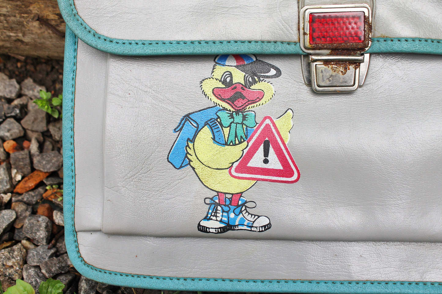 Vintage school bag with cartoon duck - Soviet rare bag - USSR Grey School Bag - Book Bag - Soviet School. Made in USSR in 1970s