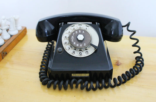 Vintage rotary black telephone made in Poland  - circle dial rotary phone - vintage phone - Old Dial Desk Phone