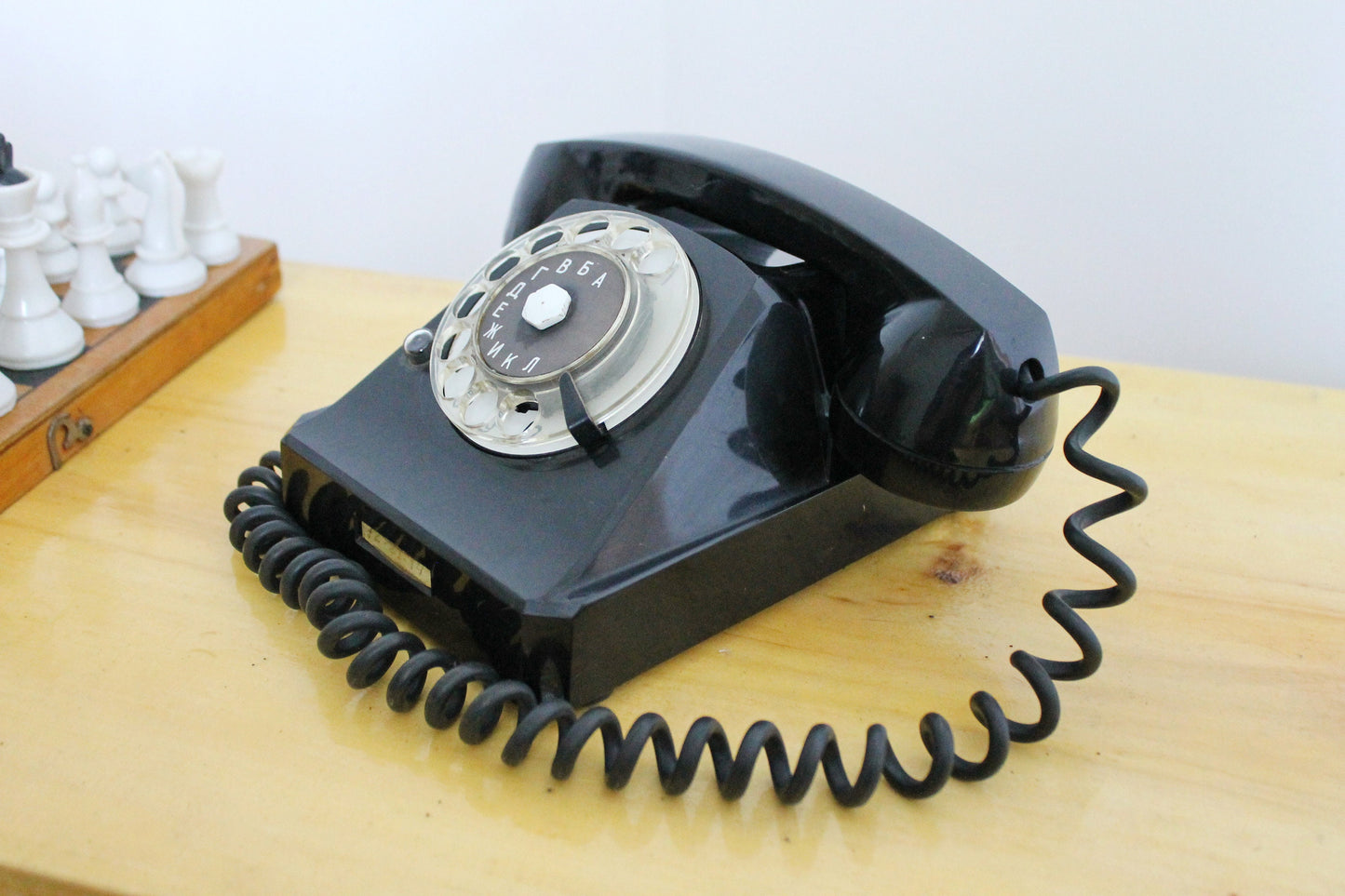 Vintage rotary black telephone made in Poland - circle dial rotary phone - vintage phone - Old Dial Desk Phone