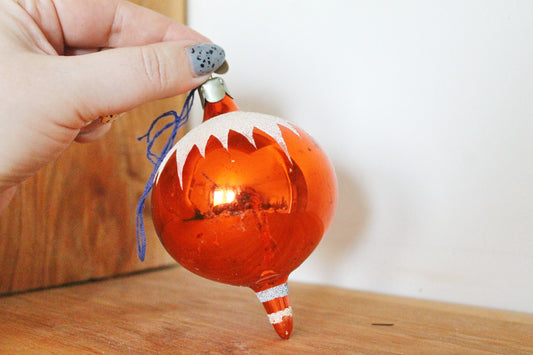Christmas tree toy orange ball - 4.9 inch - USSR New Year - Christmas ornament - New Year Glass Ornament - 1970s