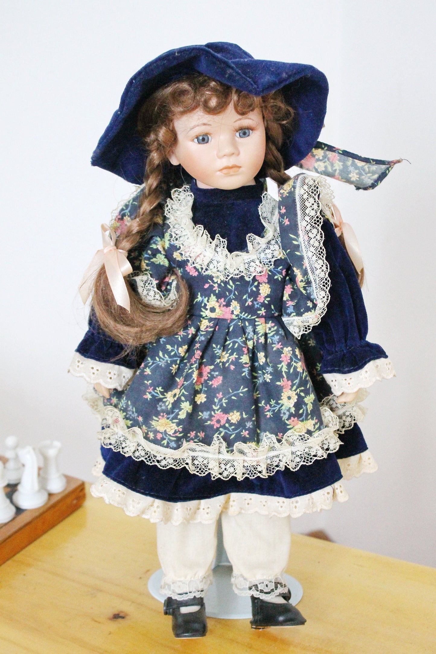 Vintage porcelain Germany cute doll on a stand - 16.5 inches - Collectible doll - 1970-1980s
