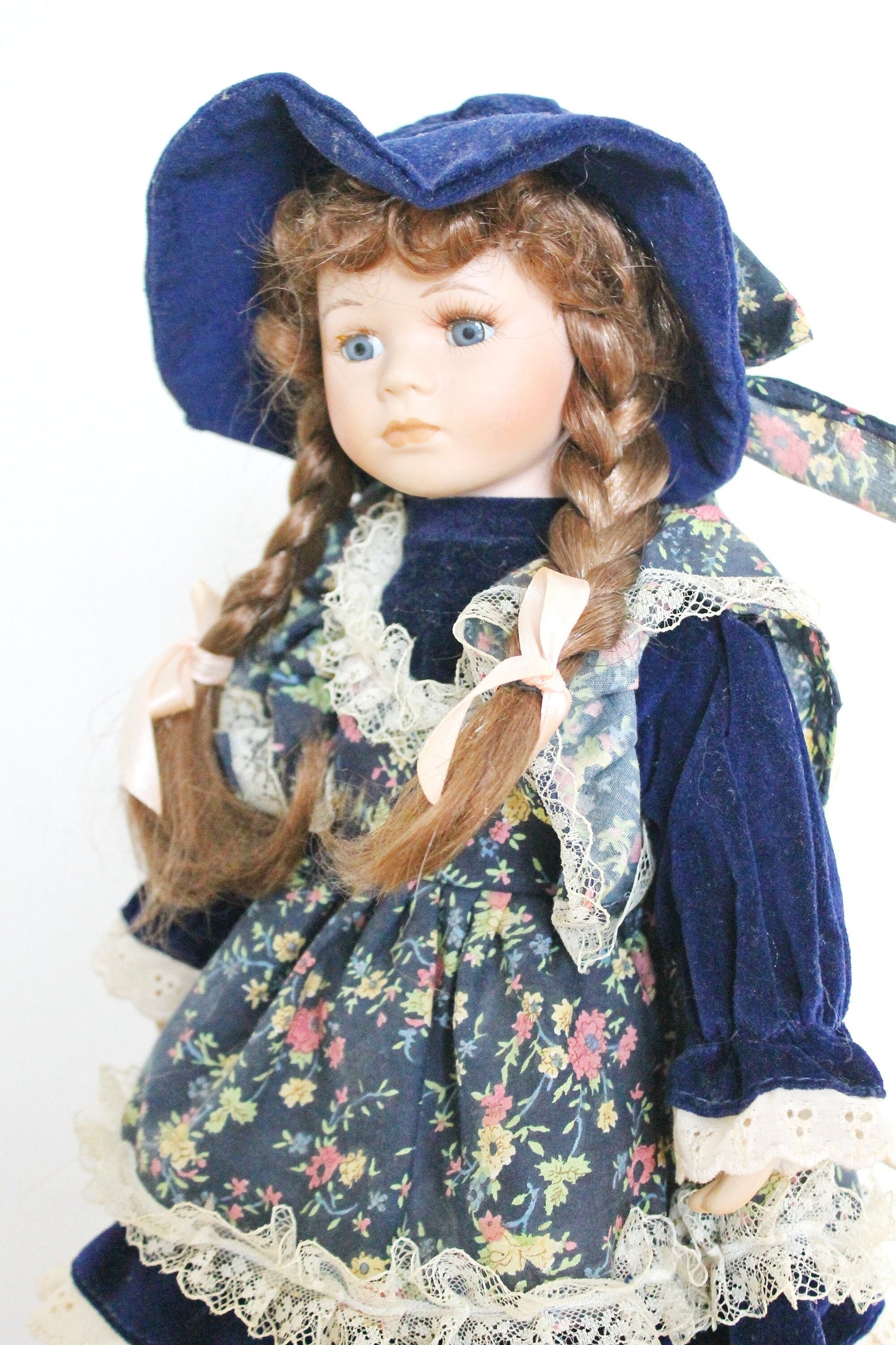 Vintage porcelain Germany cute doll on a stand - 16.5 inches - Collectible doll - 1970-1980s