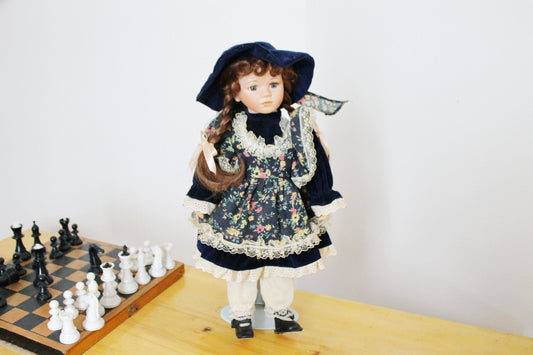 Vintage porcelain Germany cute doll on a stand - 16.5 inches - Collectible doll - 1970-1980s