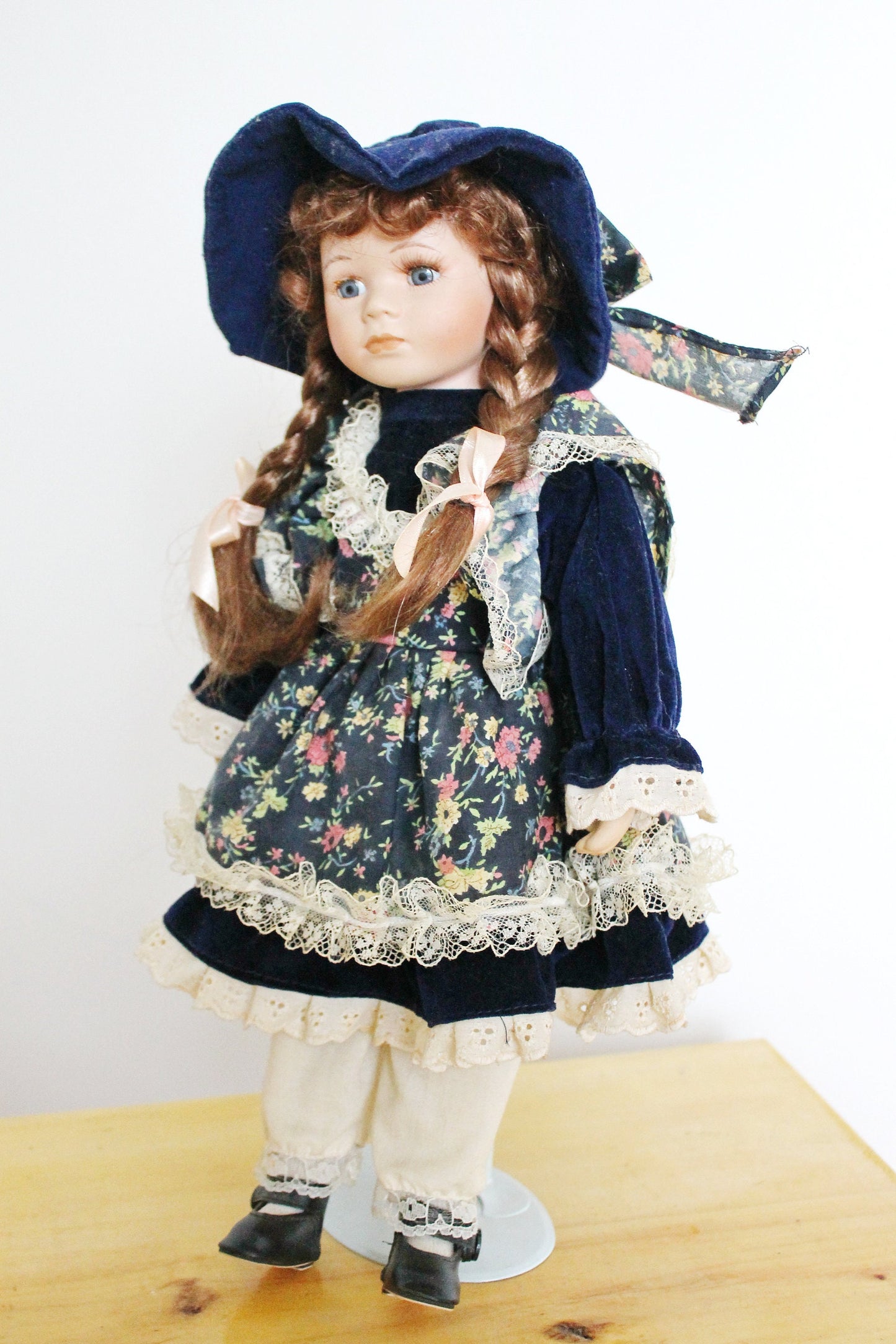 Vintage porcelain Germany cute doll on a stand - 16.5 inches - Collectible doll - 1970-1980s