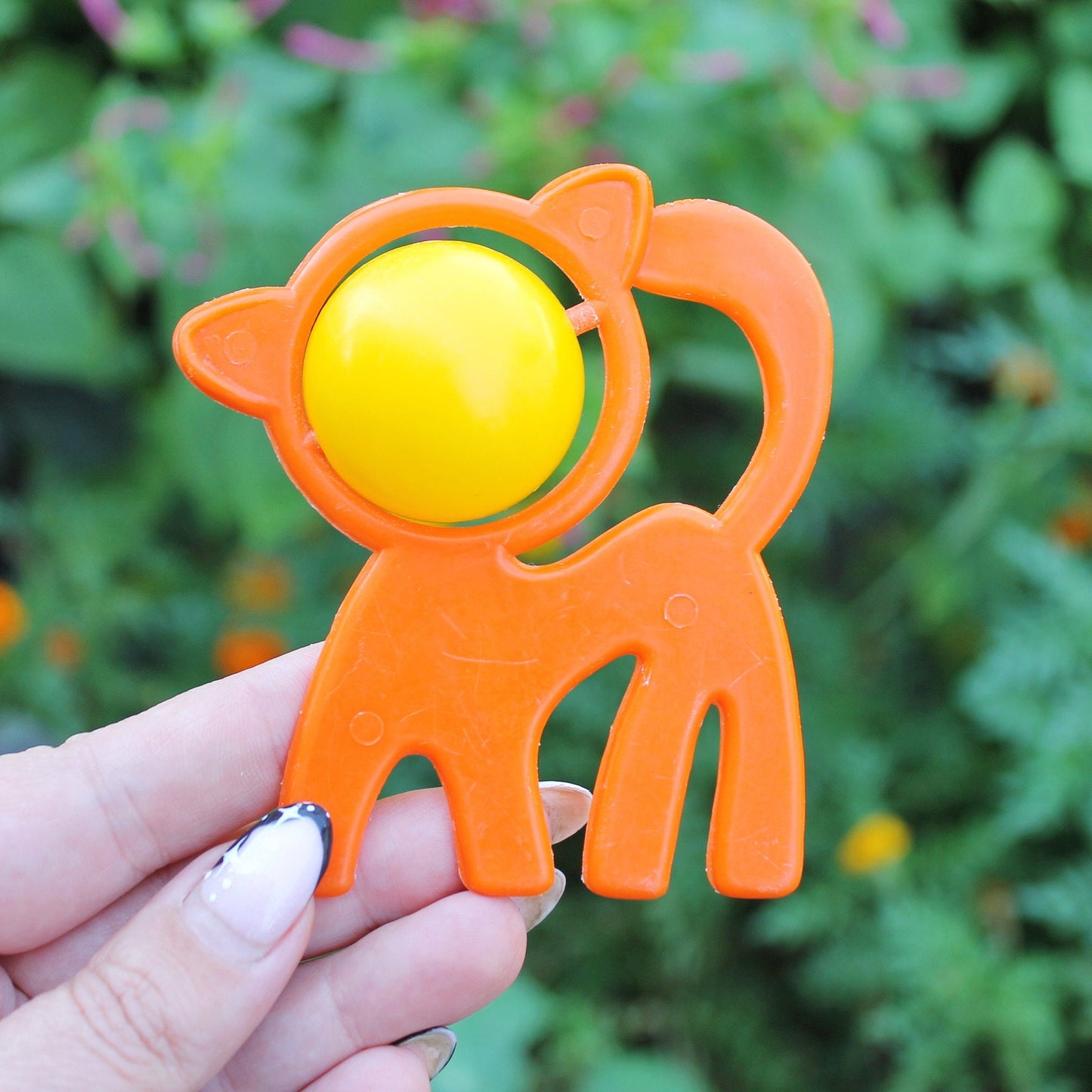 Soviet vintage baby rattle - Cat - 3.8 inches - soviet toy - vintage toy - vintage rattle - Soviet Union toy - USSR rattle - 1970s