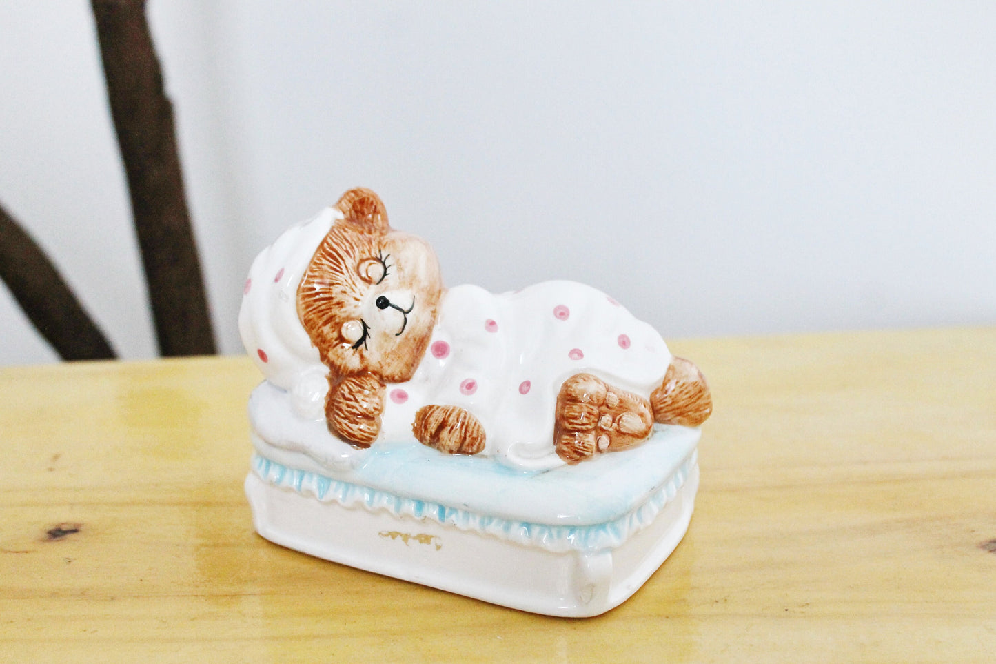 Porcelain Sleepy Bear Piggy Bank 5.1 inches - Vintage Piggy Bank - Home decor - Made in Germany 1980-1990s