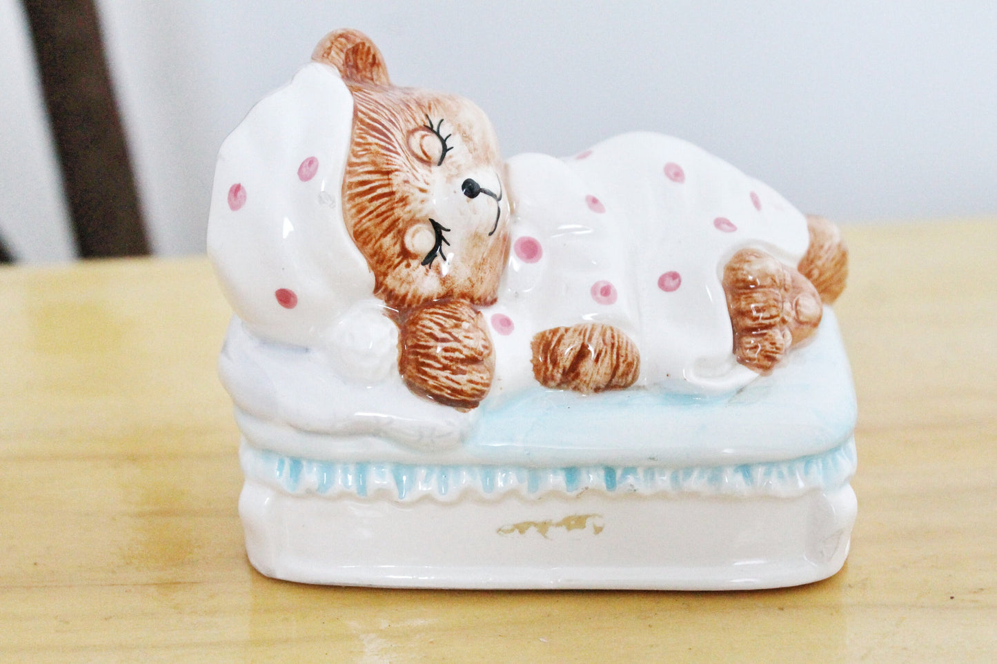 Porcelain Sleepy Bear Piggy Bank 5.1 inches - Vintage Piggy Bank - Home decor - Made in Germany 1980-1990s