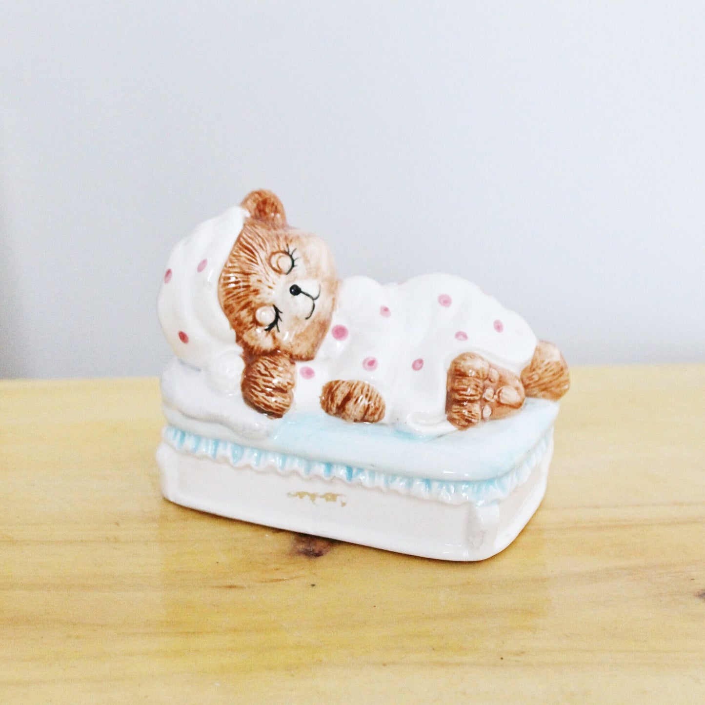 Porcelain Sleepy Bear Piggy Bank 5.1 inches - Vintage Piggy Bank - Home decor - Made in Germany 1980-1990s