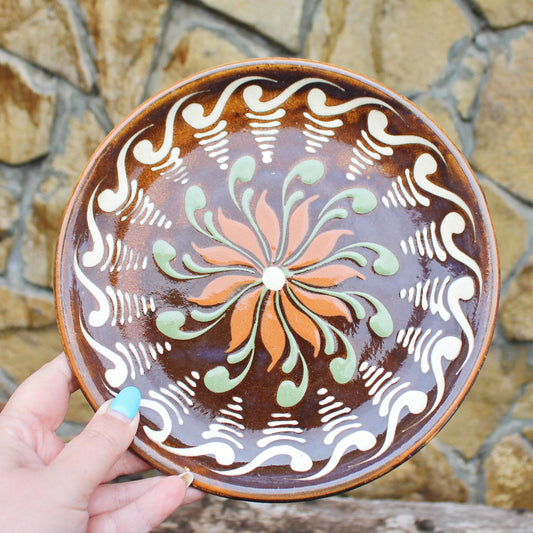 Vintage decorative handpainted clay wall plate 8.1 inches - made in Germany - 1980s