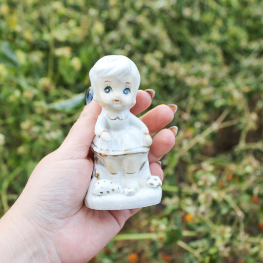 Vintage Porcelain sitting girl 4.4 inches - Germany porcelain figurine - vintage decor - Germany vintage - later 1980s