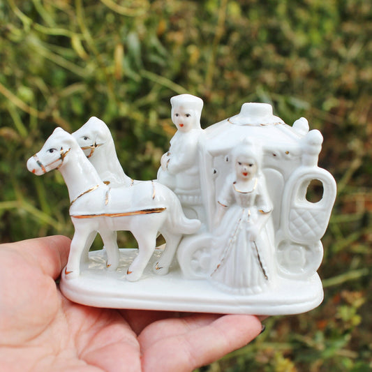 Vintage white Porcelain Horse-drawn carriage - Germany porcelain figurine - vintage decor - Germany vintage - later 1980s