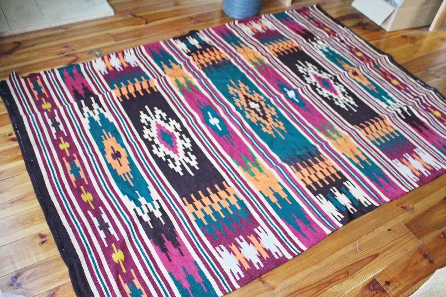 Vintage USSR big wool carpet - Traditional Ukrainian carpet - 85 inches - Bedspread, wool cover, old carpet, rug - Wall Hanging Rug