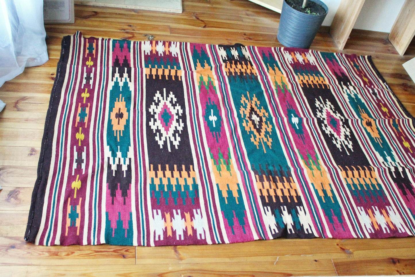 Vintage USSR big wool carpet - Traditional Ukrainian carpet - 85 inches - Bedspread, wool cover, old carpet, rug - Wall Hanging Rug