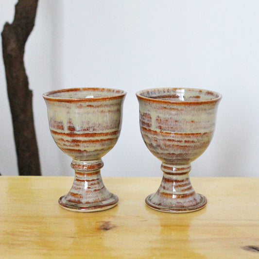 Set of two Vintage clay beautiful Goblets - 4.5 inches - Vintage Germany porcelain Goblets - 1980s