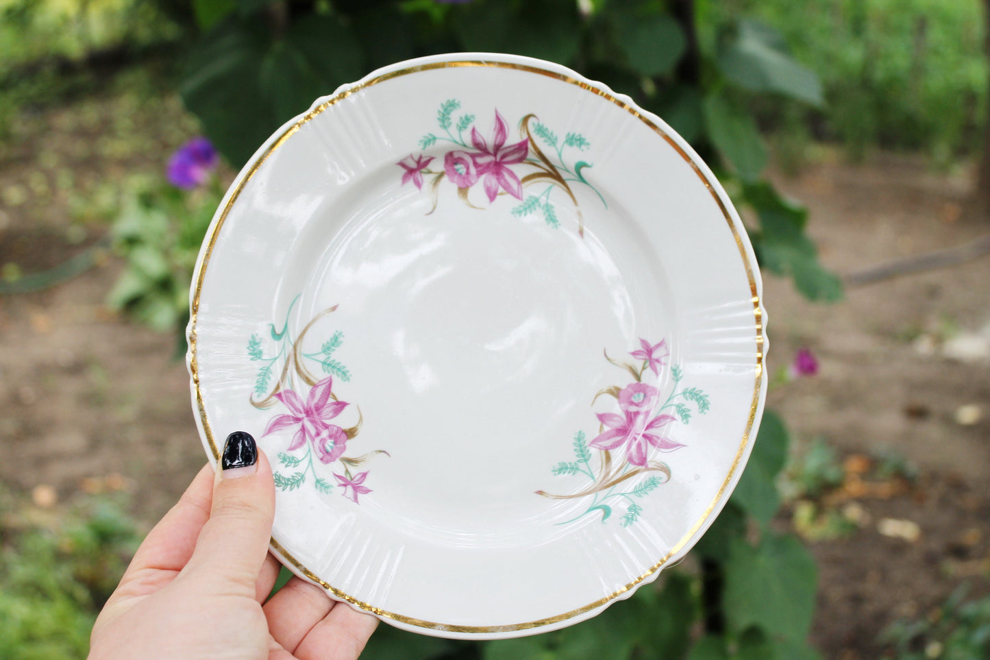 Set of 6 USSR vintage ceramic plates from servise 7.9 inches - beautiful soviet ceramic plates - 1970s