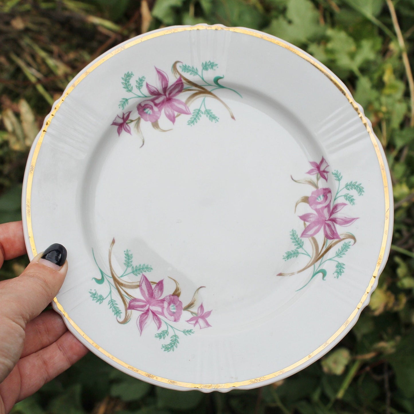 Set of 6 USSR vintage ceramic plates from servise 7.9 inches - beautiful soviet ceramic plates - 1970s