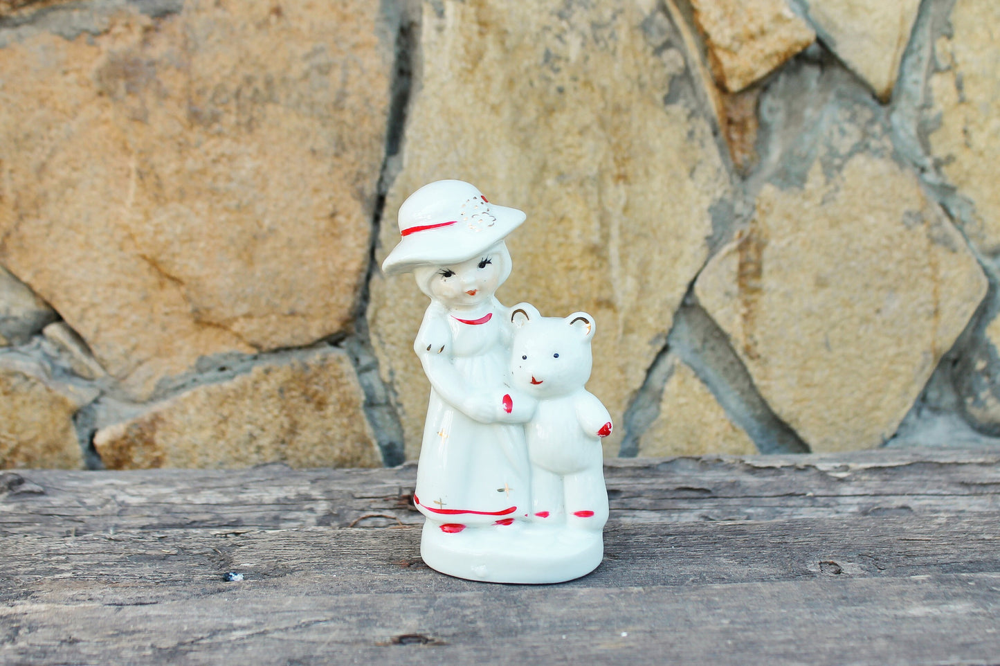 Vintage Porcelain Little girl with bear - Germany porcelain figurine - vintage decor - Germany vintage - later 1980s