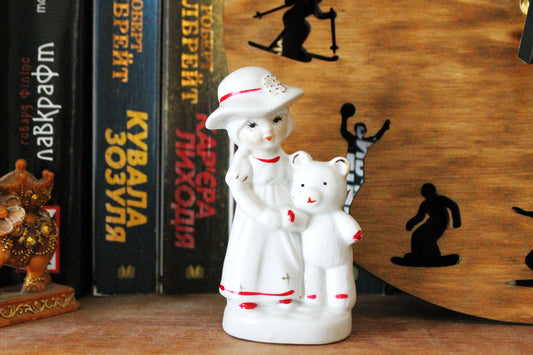 Vintage Porcelain Little girl with bear  - Germany porcelain figurine - vintage decor - Germany vintage - later 1980s