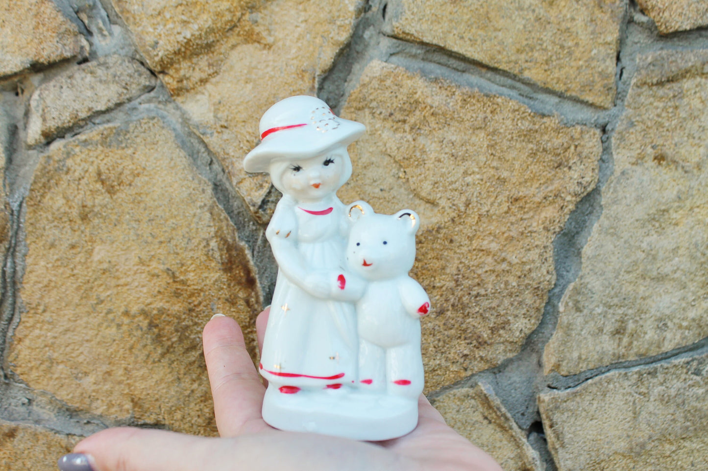 Vintage Porcelain Little girl with bear - Germany porcelain figurine - vintage decor - Germany vintage - later 1980s