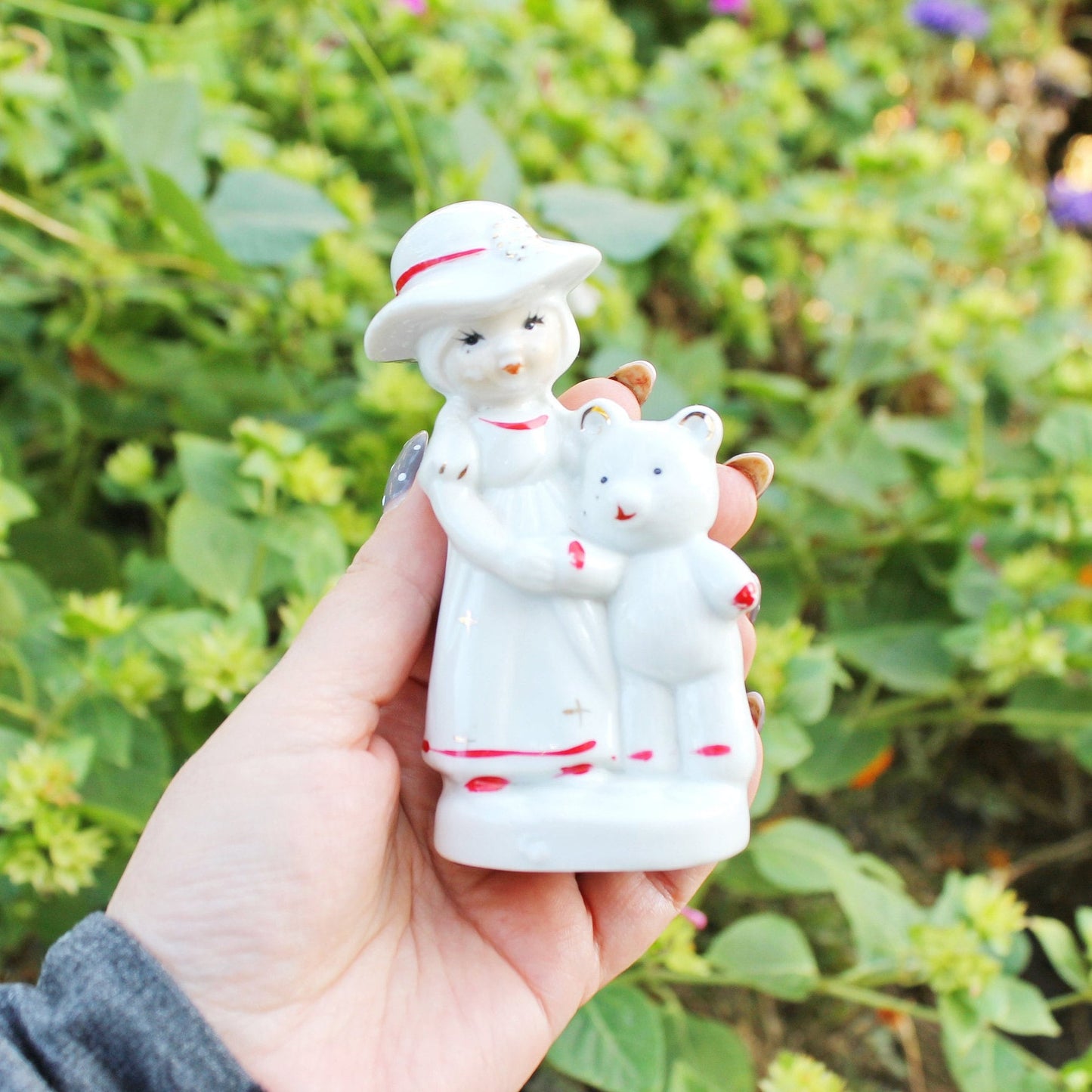 Vintage Porcelain Little girl with bear - Germany porcelain figurine - vintage decor - Germany vintage - later 1980s