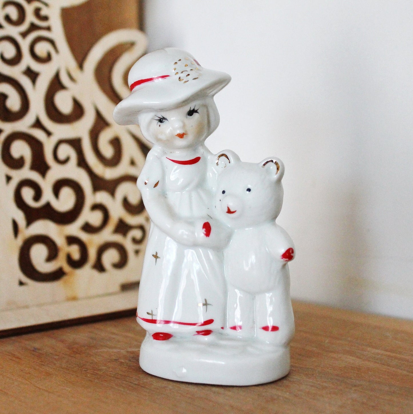 Vintage Porcelain Little girl with bear - Germany porcelain figurine - vintage decor - Germany vintage - later 1980s