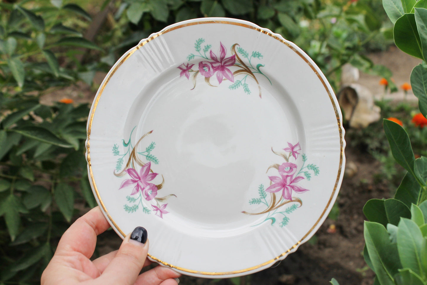 Set of 6 USSR vintage ceramic plates from servise 7.9 inches - beautiful soviet ceramic plates - 1970s