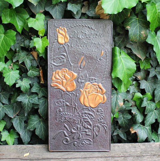 Wall stamping picture "Roses" - USSR chased wall plaque - brass stamping panel - rustic home decor - vintage wall decor