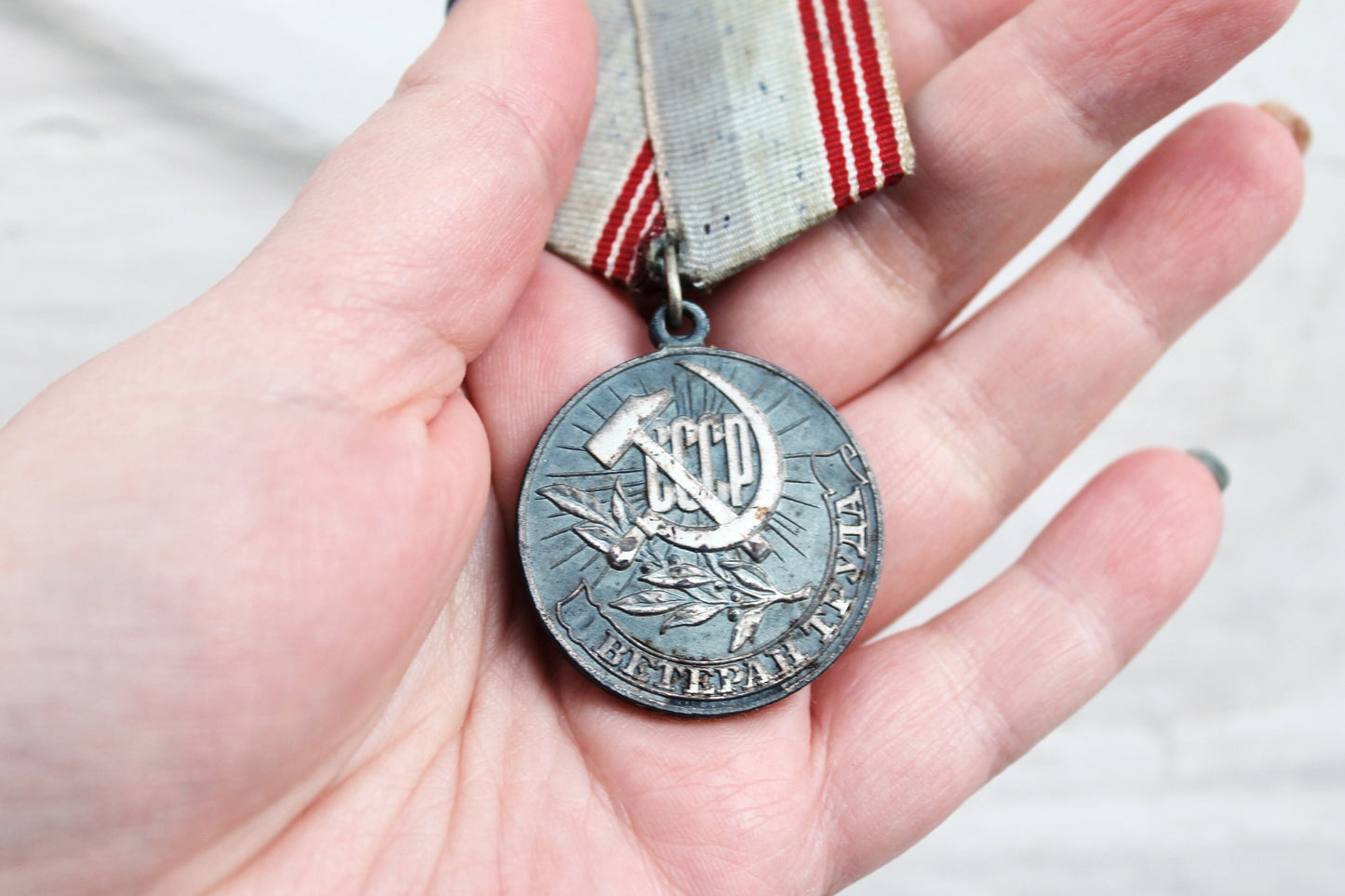 Vintage badge medal honored - Labor veteran - from Soviet Union, USSR - 1970s