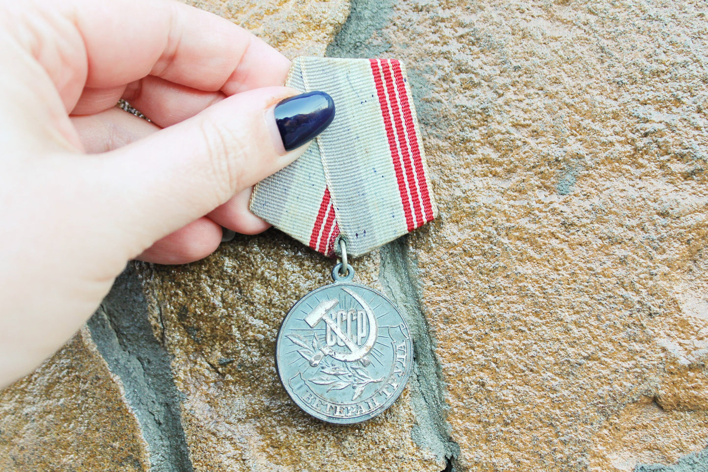 Vintage badge medal honored - Labor veteran - from Soviet Union, USSR - 1970s