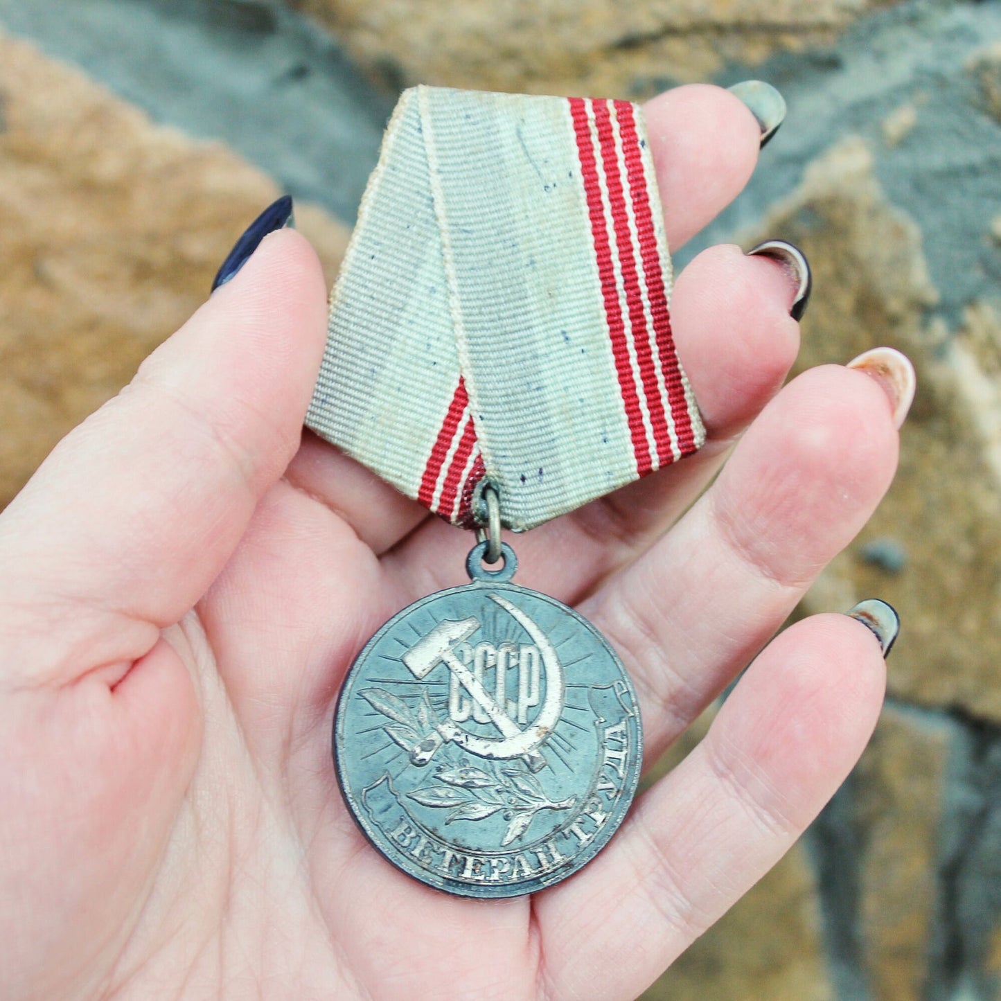 Vintage badge medal honored - Labor veteran - from Soviet Union, USSR - 1970s