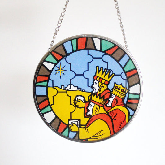 Vintage Decorative Hand Painted Stained Glass Window on the chain - The Magi - 5.5 inches - Germany vintage - 1980s