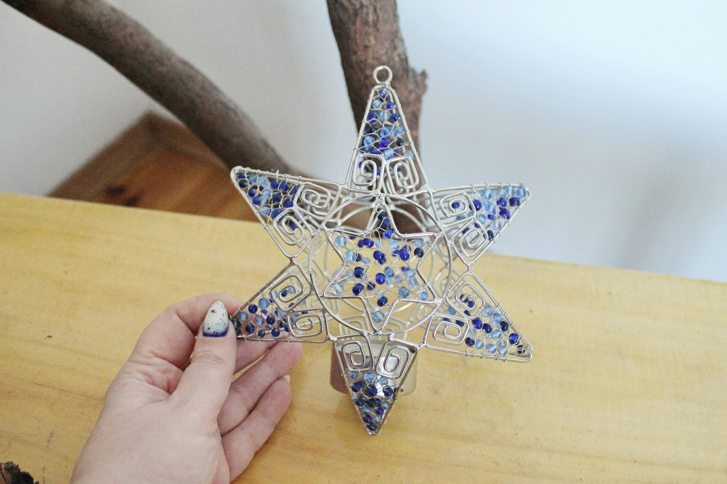 Star vintage shabby chick hanging Candle holder for one tealight candle - 7.9 inches - Germany vintage - 1980s